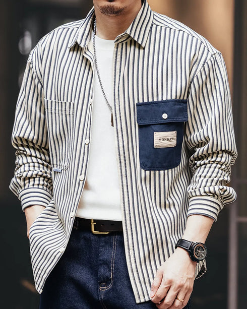 Vintage Style Stripe Work Shirt P1335