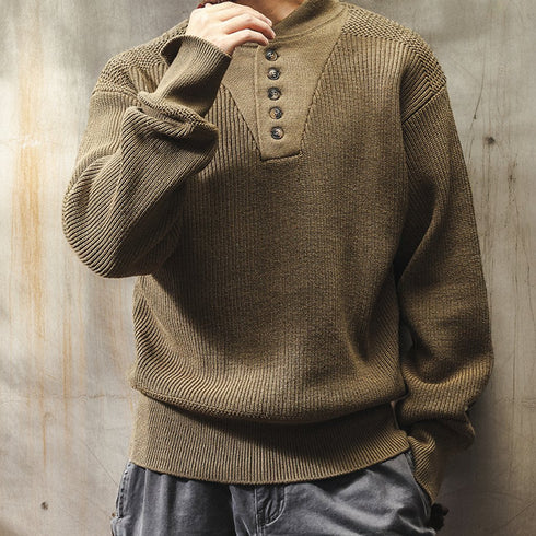 Henley Neck Rib Knit Sweater P1694