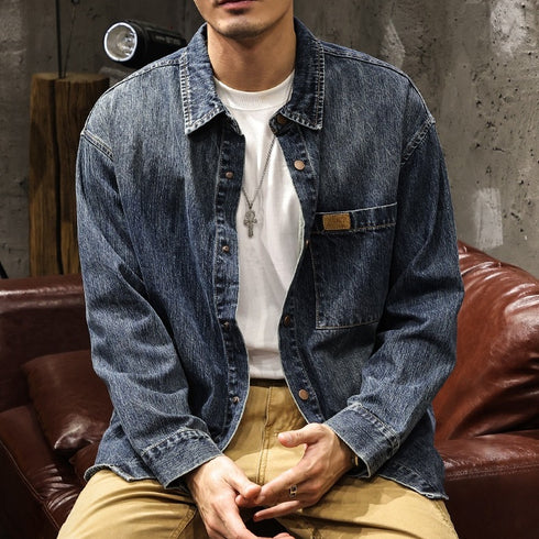 Washed Blue Denim Long Sleeve Shirt P1084