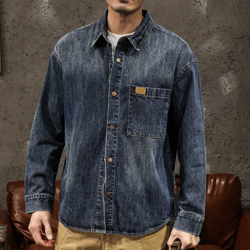 Washed Blue Denim Long Sleeve Shirt P1084