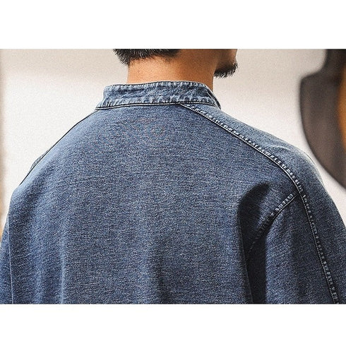 インディゴウォッシュスタンドカラー半袖Tシャツ P1971