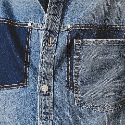 Two Tone Denim Contrast Design Long Sleeve Shirt P1670