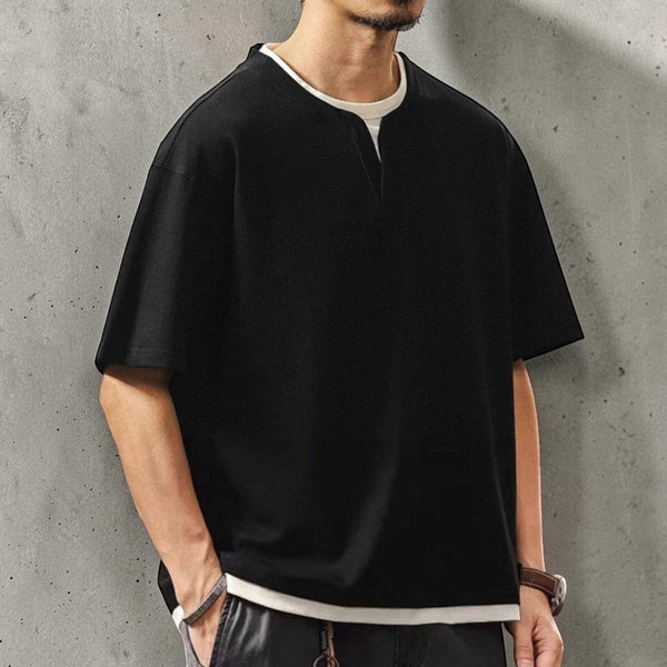 キーネックレイヤード半袖Tシャツ P2024