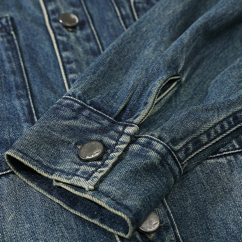 Line Panel Accent Denim Long Shirt P1671