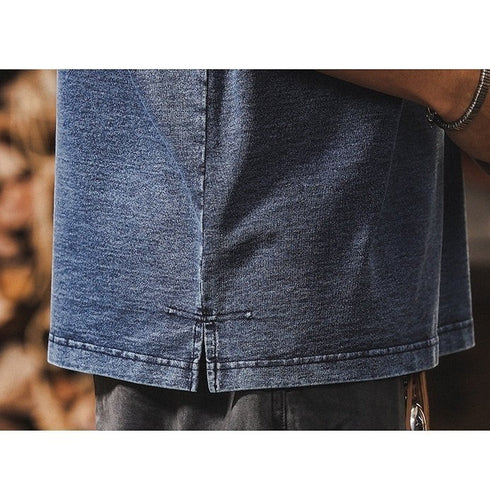 インディゴウォッシュスタンドカラー半袖Tシャツ P1971