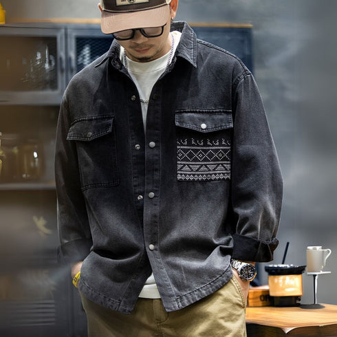 Embroidered Casual Denim Shirt P1134