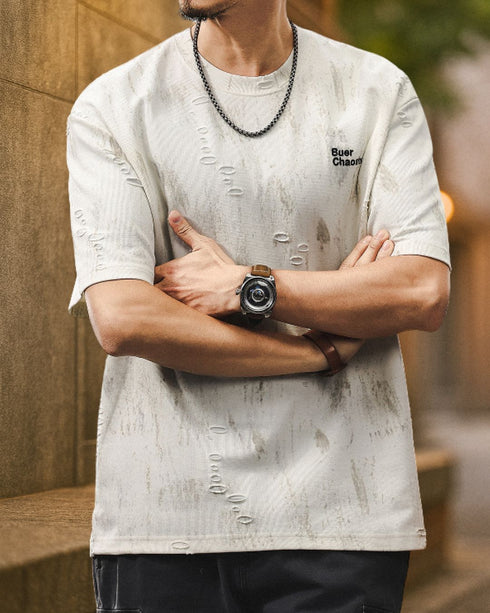 Abstract Bleach Damage Short Sleeve T-Shirt P1382