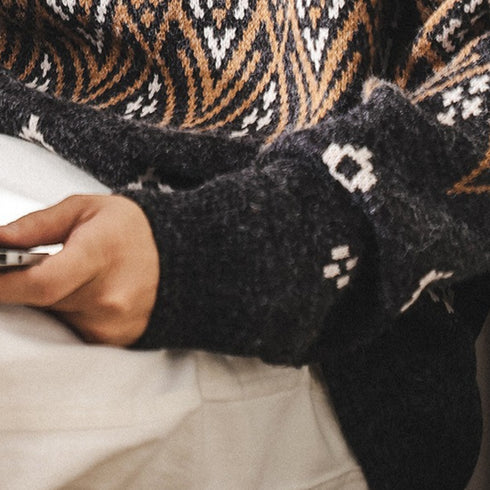 Geometric Pattern Nordic Knit Sweater P1852