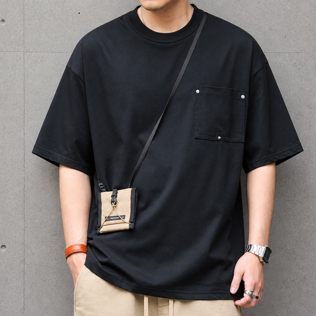 チェストポケットクルーネック半袖Tシャツ P2185 – PEAK BLUE (ピーク