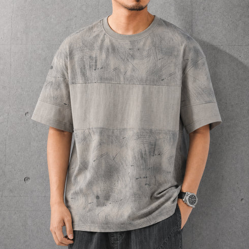 【OUTLET/即納】テクスチャーボーダー丸首Tシャツ P2155