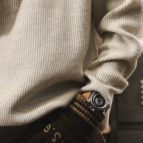 Rib Texture Crew Neck Knit Sweater P1649