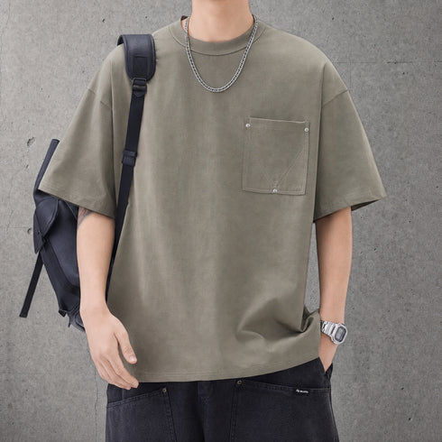 【OUTLET/即納】チェストポケットクルーネック半袖Tシャツ P2185