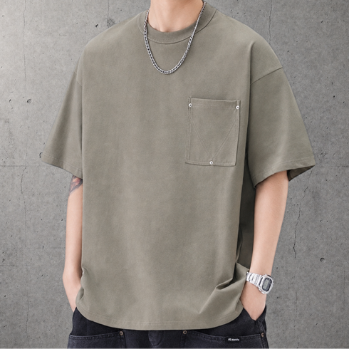 【OUTLET/即納】チェストポケットクルーネック半袖Tシャツ P2185