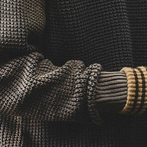 Waffle Texture Crew Neck Knit Sweater P1648