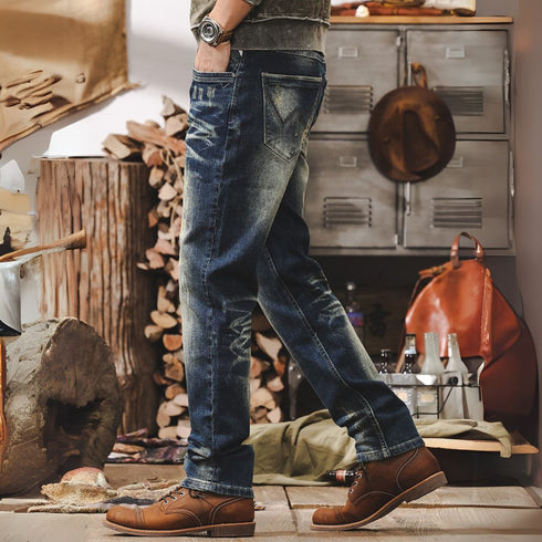 Straight Old Wash Casual Jeans P1213