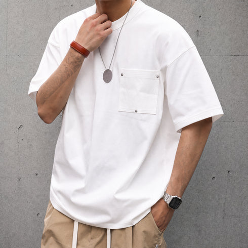 【OUTLET/即納】チェストポケットクルーネック半袖Tシャツ P2185