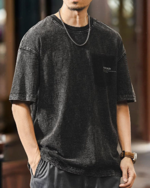 Rough Wash Casual Detail Short Sleeve T-Shirt P1360