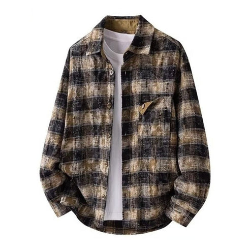 Grunge Check Pocket Long Sleeve Shirt P1956