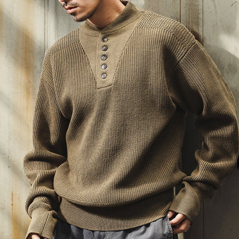 Henley Neck Rib Knit Sweater P1694