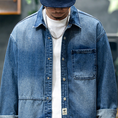 American Long-sleeved Denim Shirt P0761