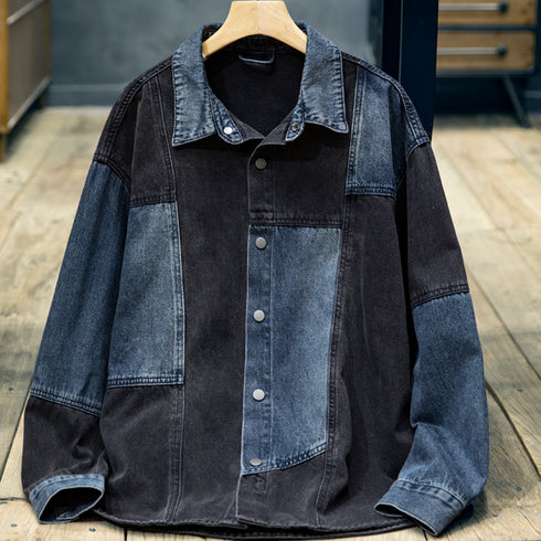 American Spliced Long-sleeved Denim Shirt P0794