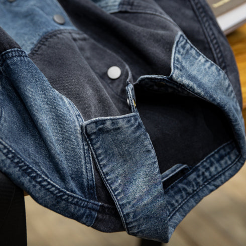 American Spliced Long-sleeved Denim Shirt P0794