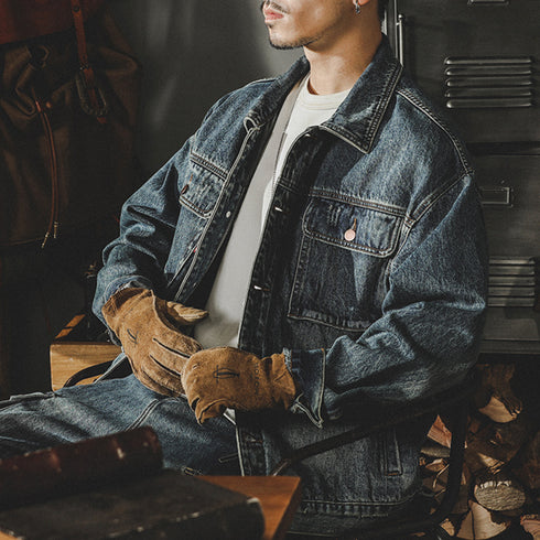 Classic Vintage Distressed Washed Denim Jacket P0800