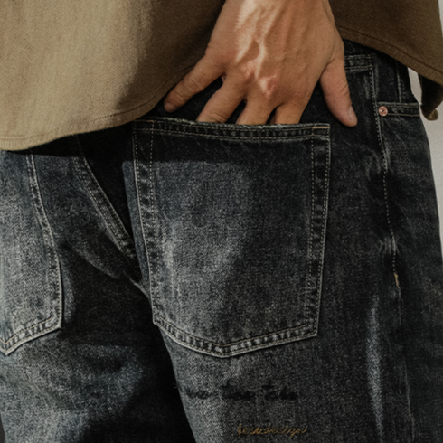 【OUTLET/即納】カーキパッチストレートデニムパンツ P0820