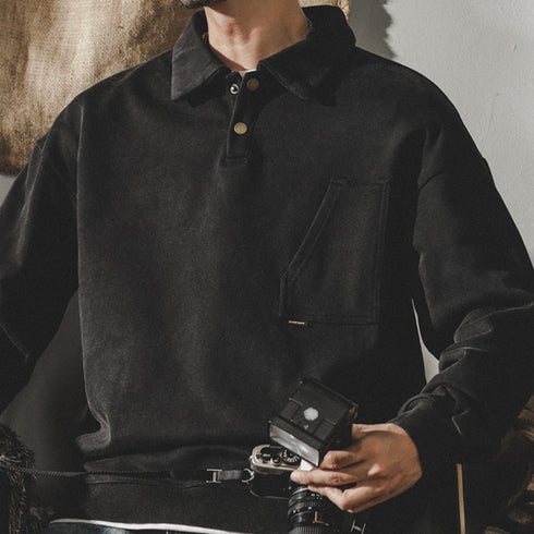 Distressed Lapel POLO Sweatshirt P0873