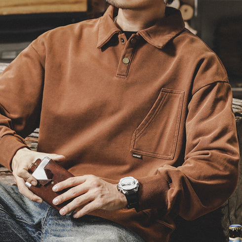 Distressed Lapel POLO Sweatshirt P0873