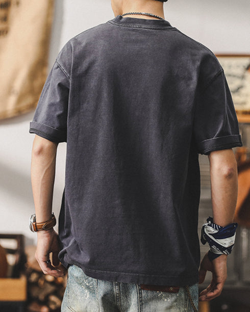 Vintage Pocket Crewneck Short T-shirt P0893