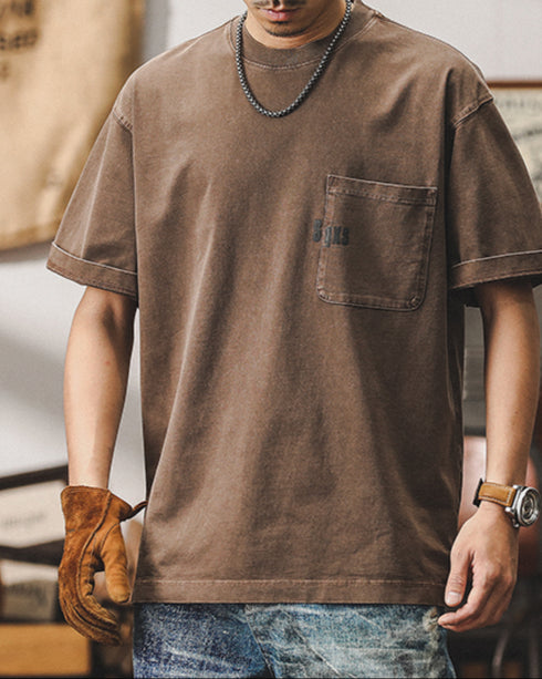 Vintage Pocket Crewneck Short T-shirt P0893