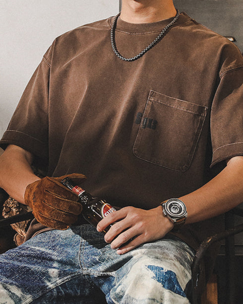 Vintage Pocket Crewneck Short T-shirt P0893