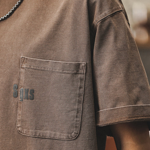 Vintage Pocket Crewneck Short T-shirt P0893