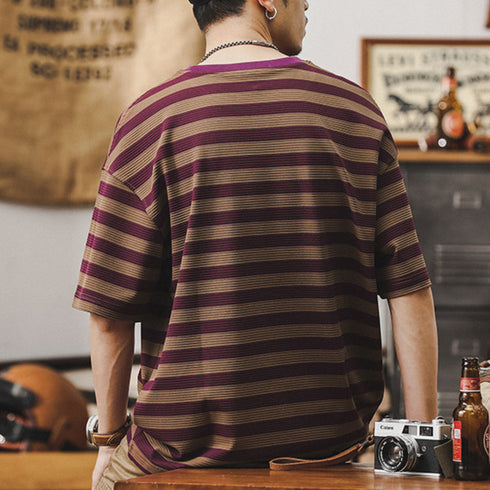 Short-sleeved T-shirt Striped Top P0961