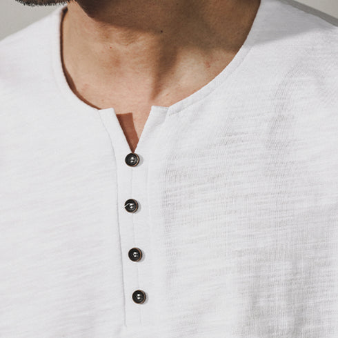 Henry Collar Short-sleeved Simple T-shirt P0966