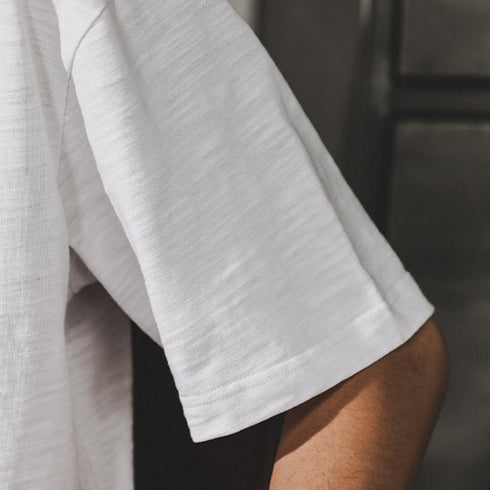 Henry Collar Short-sleeved Simple T-shirt P0966