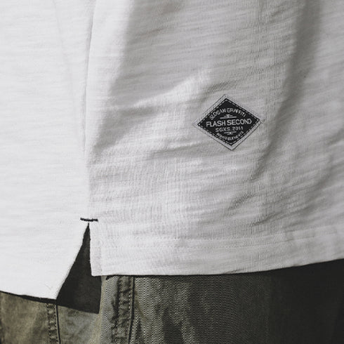 Henry Collar Short-sleeved Simple T-shirt P0966