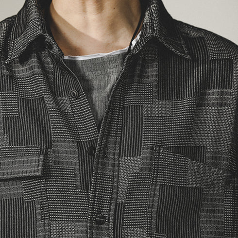 Plaid Denim Shirt Short-sleeved P0985