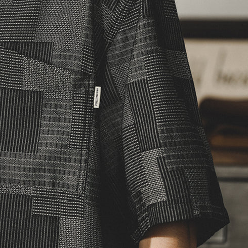 Plaid Denim Shirt Short-sleeved P0985