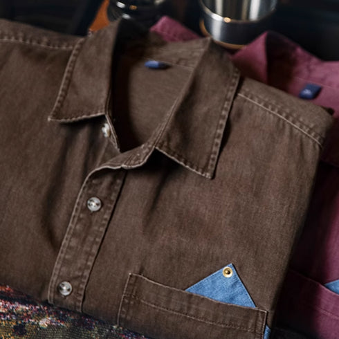 Contrasting Color Stitched Pocket Shirt P1175