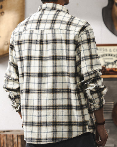 Faded Plaid Long Sleeve Cotton Shirt P1316