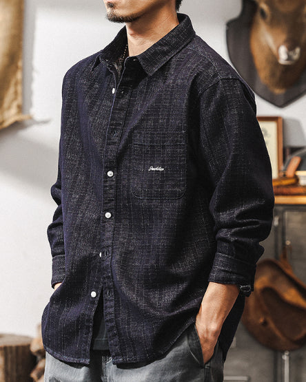 【OUTLET/即納】Stylish Textured Pattern Long Sleeve Shirt P1321