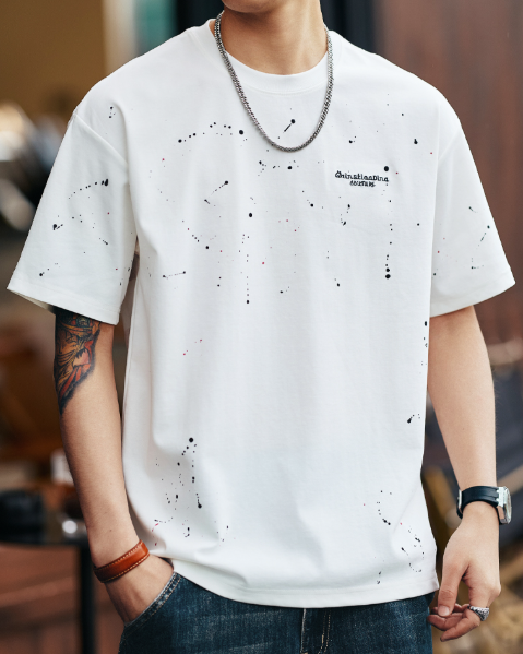 【OUTLET/即納】スプラッシュペイントアートディテール半袖Tシャツ P1347