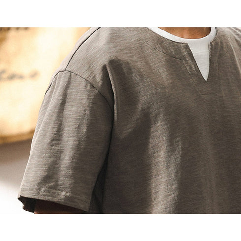 キーネックレイヤード半袖Tシャツ P2025