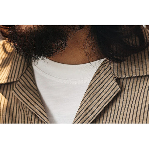 ストライプオープンカラー半袖シャツ P2039