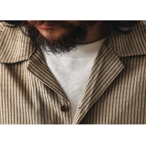 ストライプオープンカラー半袖シャツ P2039