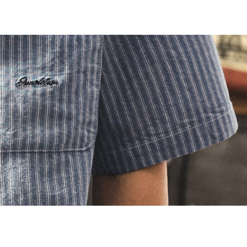 【OUTLET/即納】ストライプワーク半袖シャツ P2028