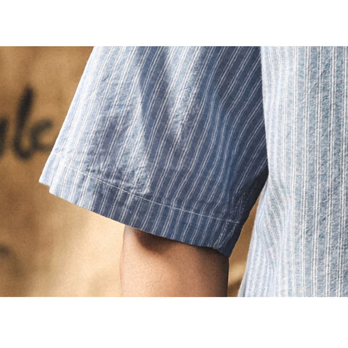 【OUTLET/即納】ストライプワーク半袖シャツ P2028