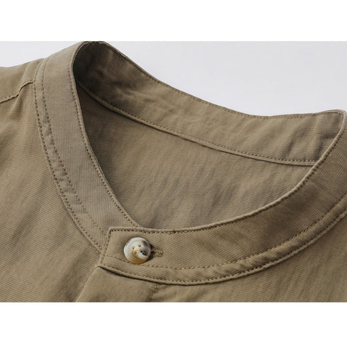 【OUTLET/即納】ノーカラーボタンフロント半袖シャツ P2058